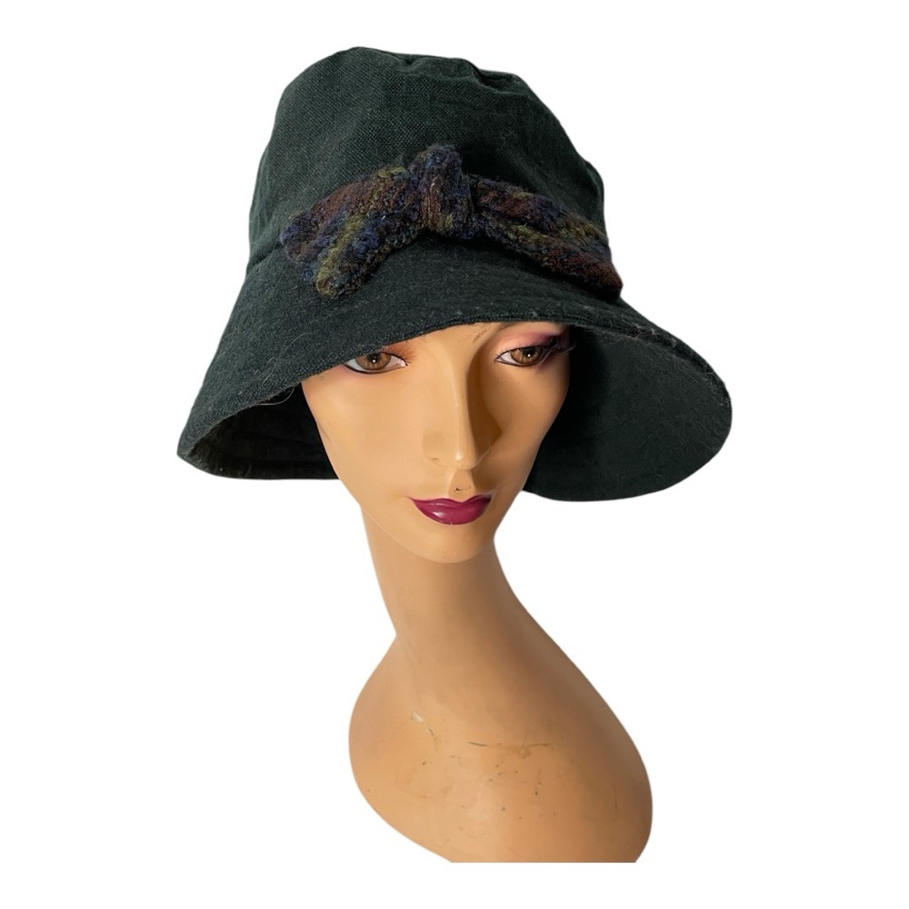 Life Celebrations Elegant Dark Green Wool Women's Hat with Bow Sz XL